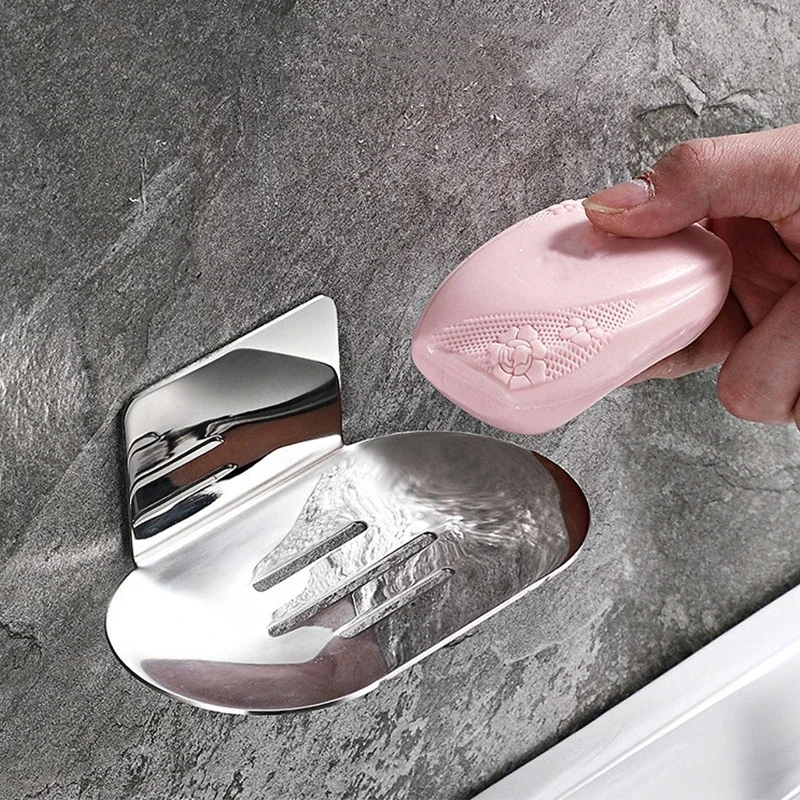 رف تخزين صابون الحمام من الفولاذ المقاوم للصدأ، حامل أطباق صابون الاستحمام، رف تخزين إسفنجي جداري ذاتي اللصق لمنظم المطبخ #1