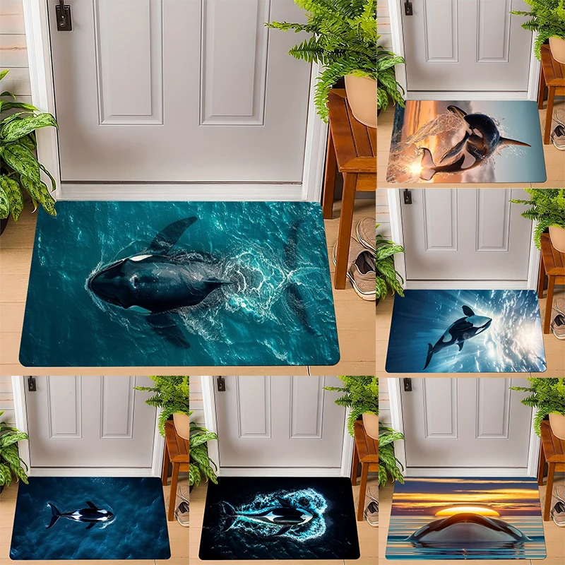 Realistischer Orca- und Ozean-Sonnenuntergang-Teppich, weiche, rutschfeste Bodenmatte für den Innen- und Außenbereich, für Eingangsbereich und Wohnzimmerdekoration