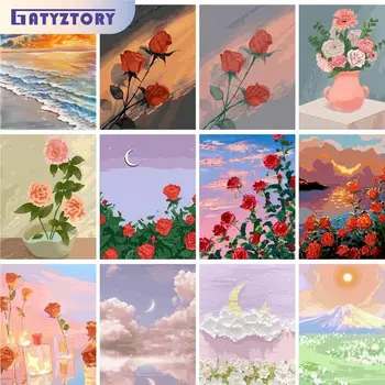 GATYZTORY 아크릴 그림, 손으로 그린 캔버스 그림, 꽃 숫자 그림, 성인용 DIY 선물, 아트워크 페인트 키트 