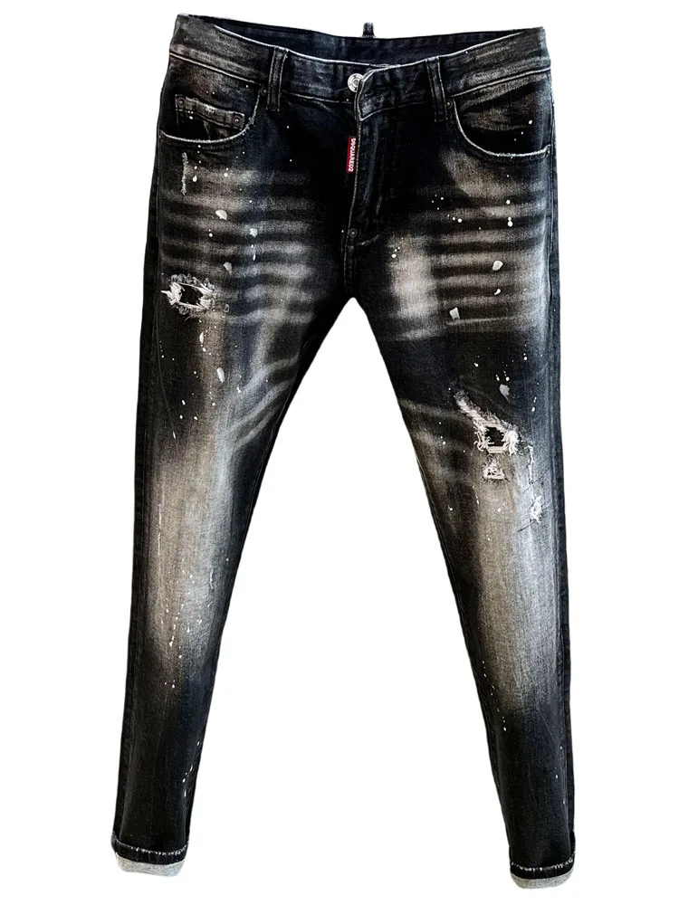 

New Spring 25 Men's Slim Fit Stretch Denim Jeans Four Seasons Bla Waed out Faion Urban Sle Long Pants