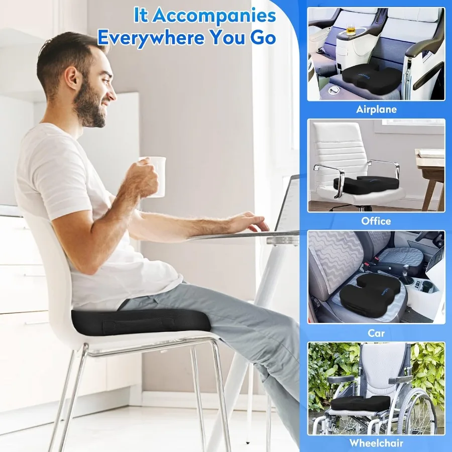 Ergonomic Memory Foam Seat Cushion with NonSlip Base for Office Chair Car Airplane Wheelchair and Bleacher Use Provides Superio