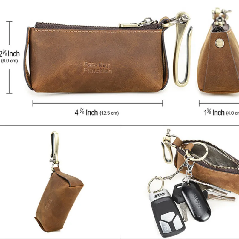 New Fashion Korean Version Crazy Horse Leather Multi Functional Anti RF Car Remote Control Key Storage Key Bag Coin Purse Holder
