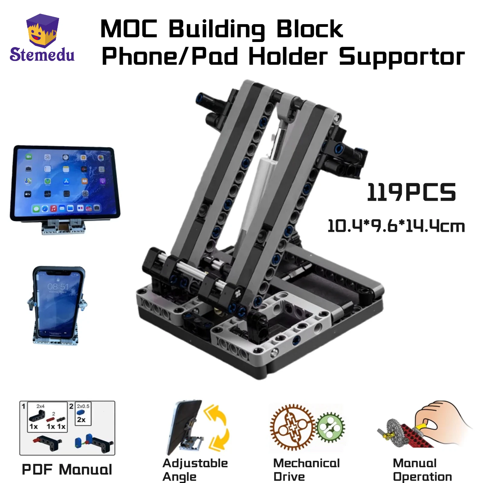 حامل هاتف محمول بالجاذبية ، وحدات بناء MOC 8 أنماط ، حامل دعم إبداعي ، أجزاء تقنية ، ألعاب تجميع الطوب ، هدايا