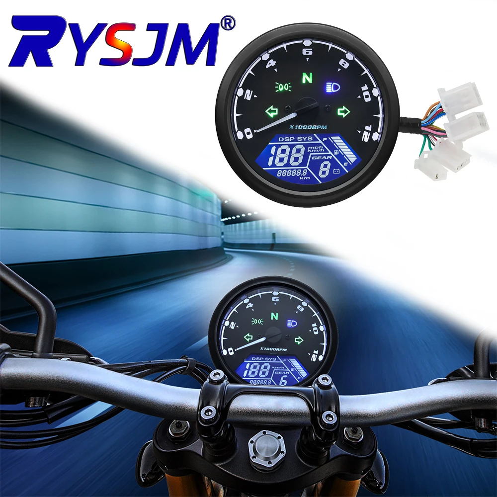 12V Motorcycle Speedometer Tachometer Fuel Meter for Cafe Racer 1-4 Cylinders Waterproof Multi-function Motorcycle Gauge