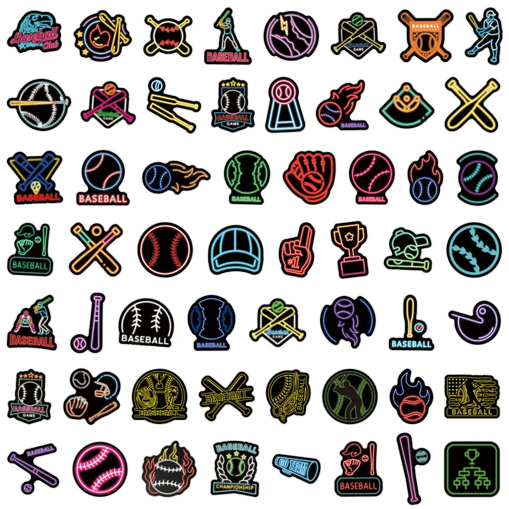 10/55 SZTUK Naklejki Sportowe Baseballowe w Stylu Neonowym Graffiti Personalizowane Dekoracje na Lodówkę Hulajnogę Album do Wyklejania Naklejki Graffiti