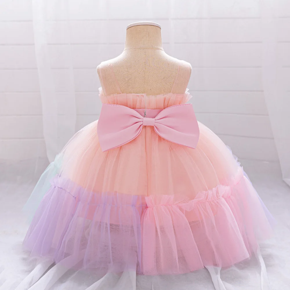 Toddler Girl Colorful Rainbow Dress Baby Girls Tulle Party Dresses Summer Flash Clothing Kids Holiday Casual Costume Infant Wear