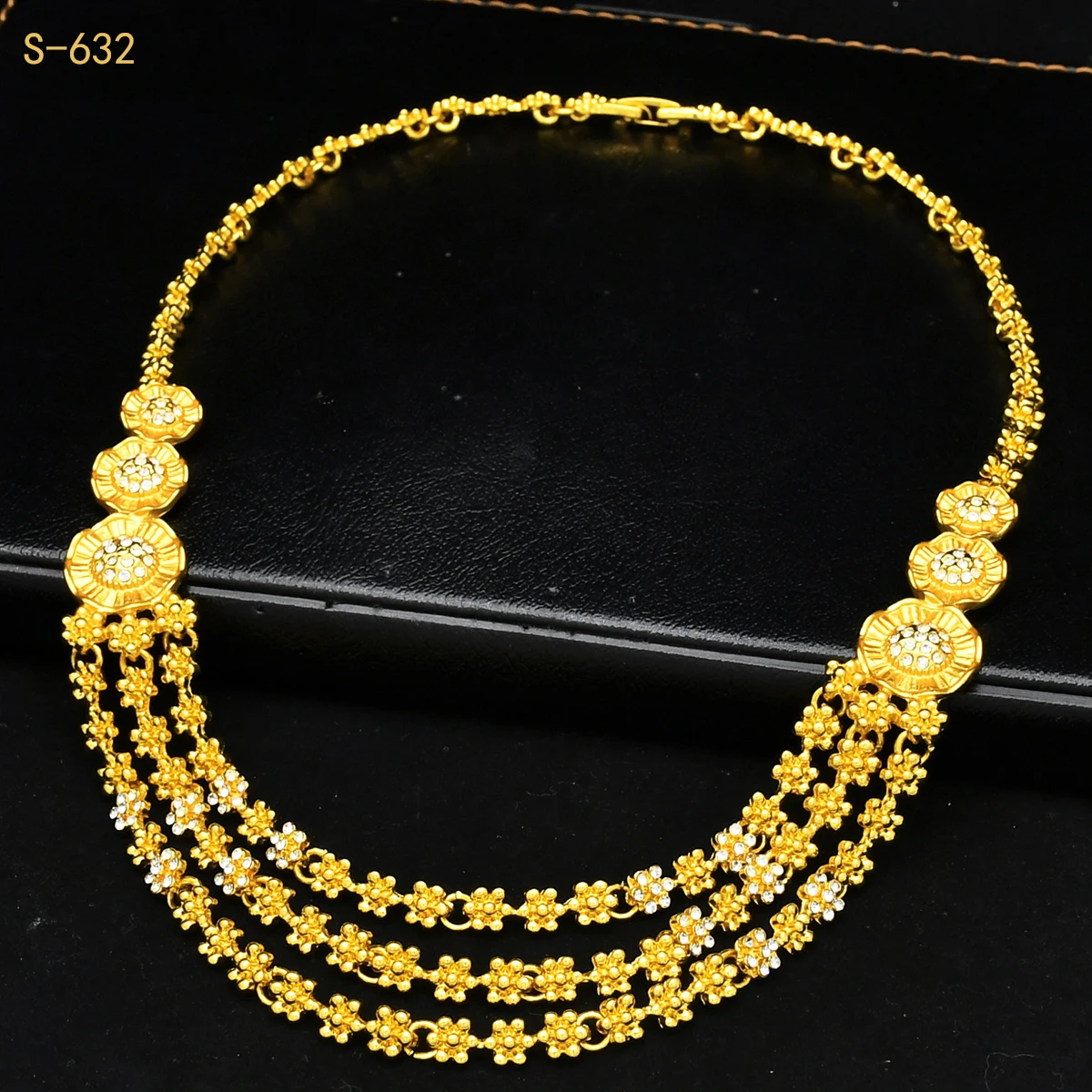 Indian Bridal Multilayer Necklace Earring Set For Women African Italian 24K Gold Color Jewelry Set Dubai Party Gifts Wholesale