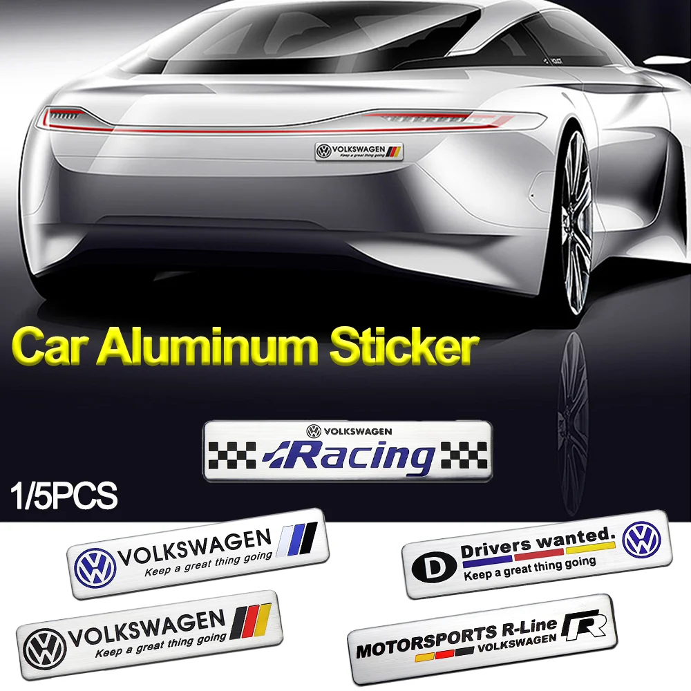 1/5PCS 3D Aluminum Emblem Car Stickers Window Body Car Side Fender Decoration Auto Accessorie For Volkswagen Racing R D golf GTI