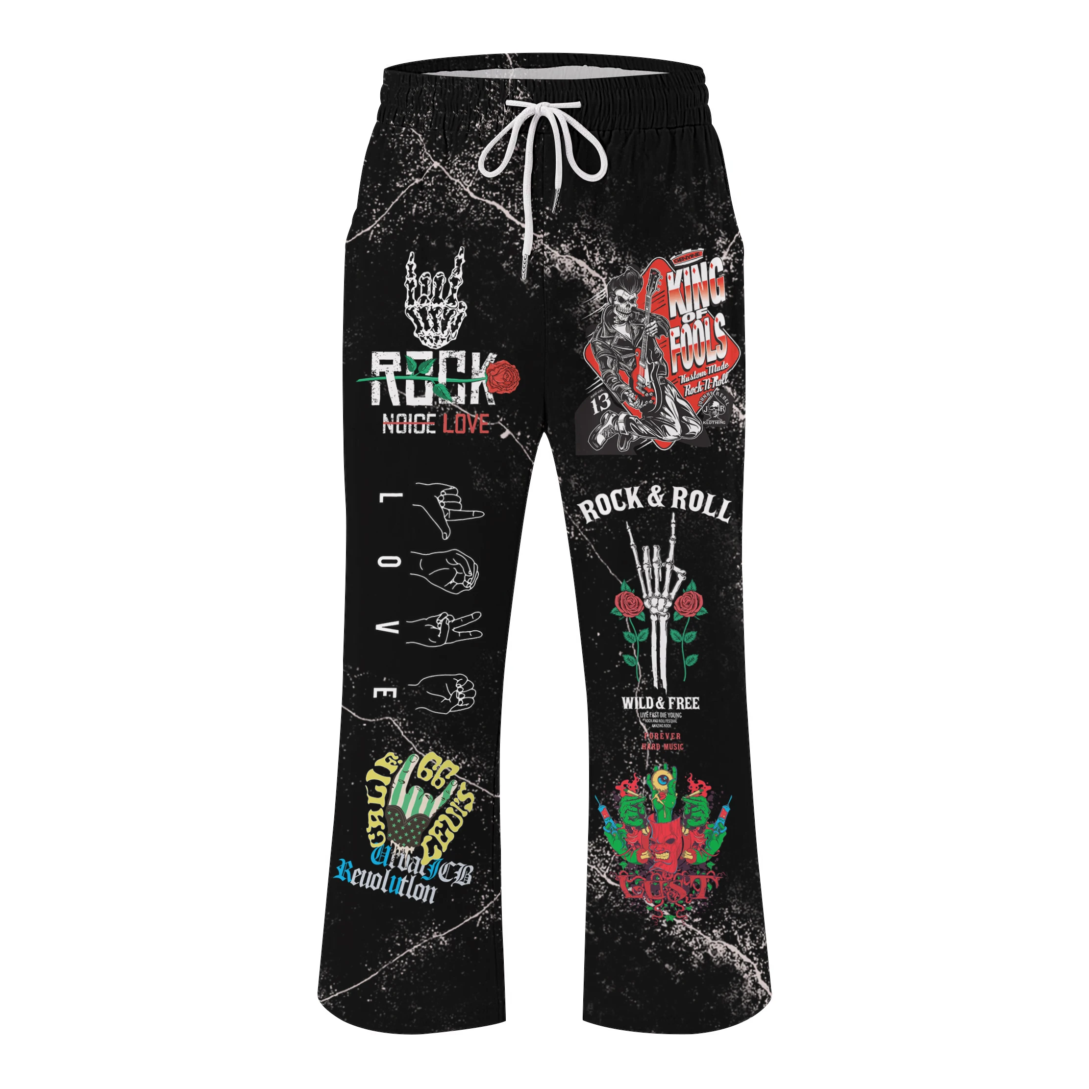 Hot Selling Spring and Autumn New Music Skeleton Letter Rose Digital Printing Fashion Men's and Women's Hip Hop Bellbottom Pants