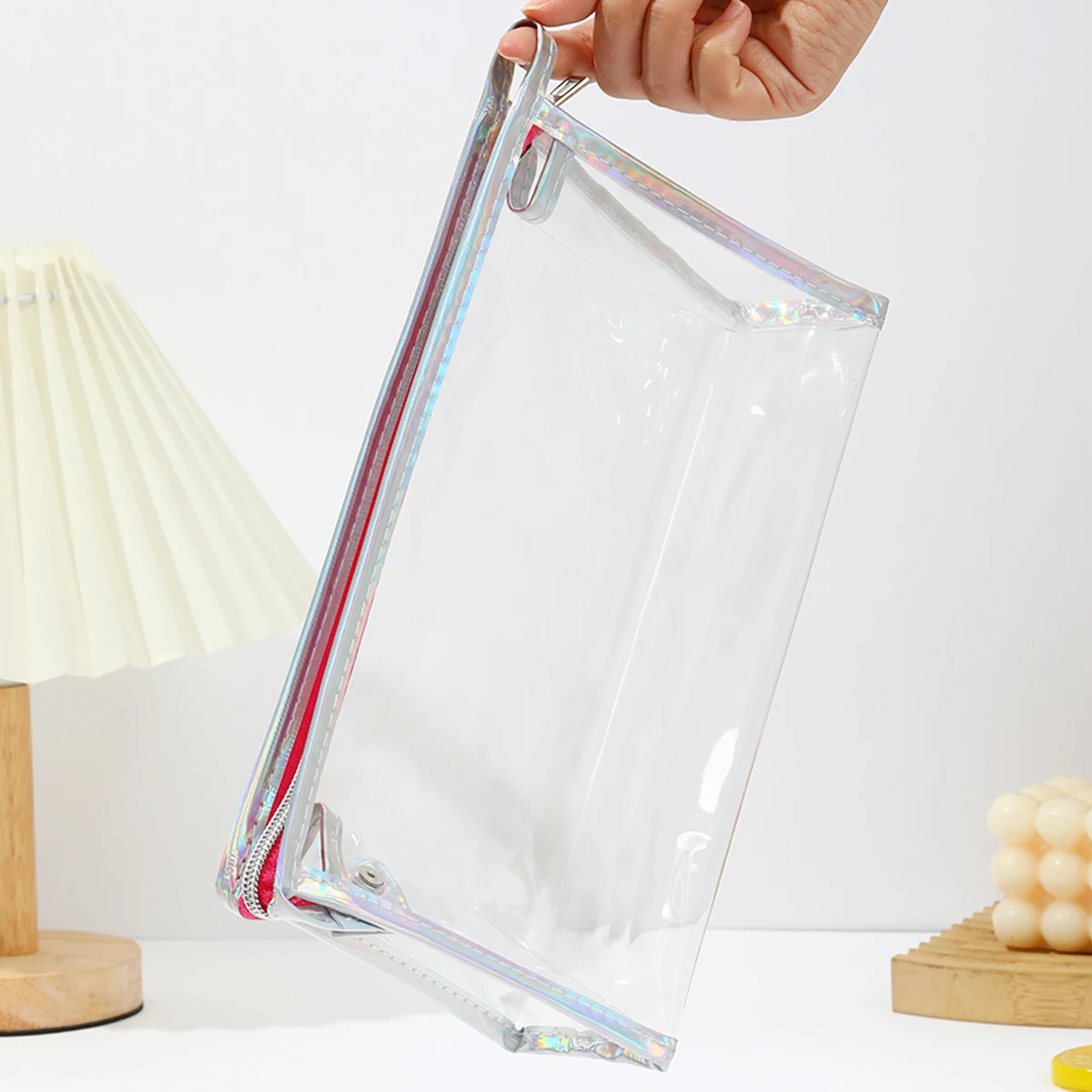Neue Zweiteilige Wasserdichte PVC-Kosmetiktasche mit Laser-Fischschuppen-Design, Multifunktionale Aufbewahrungs- und Pflegetasche für Damen – Detail 12