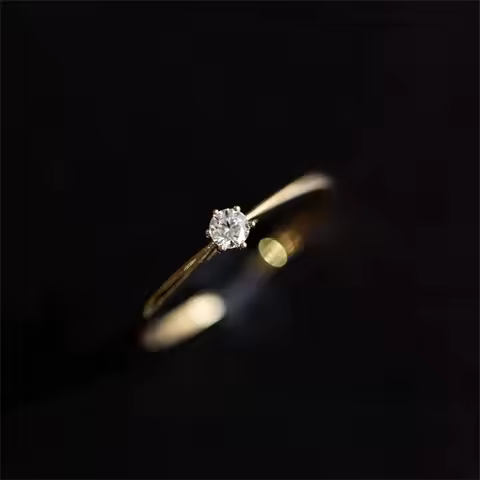 925 Sterling Silver Plated 14K Gold Single Shiny Zircon Fine Ring for Women Exquisite Party Wedding Jewelry Accessories