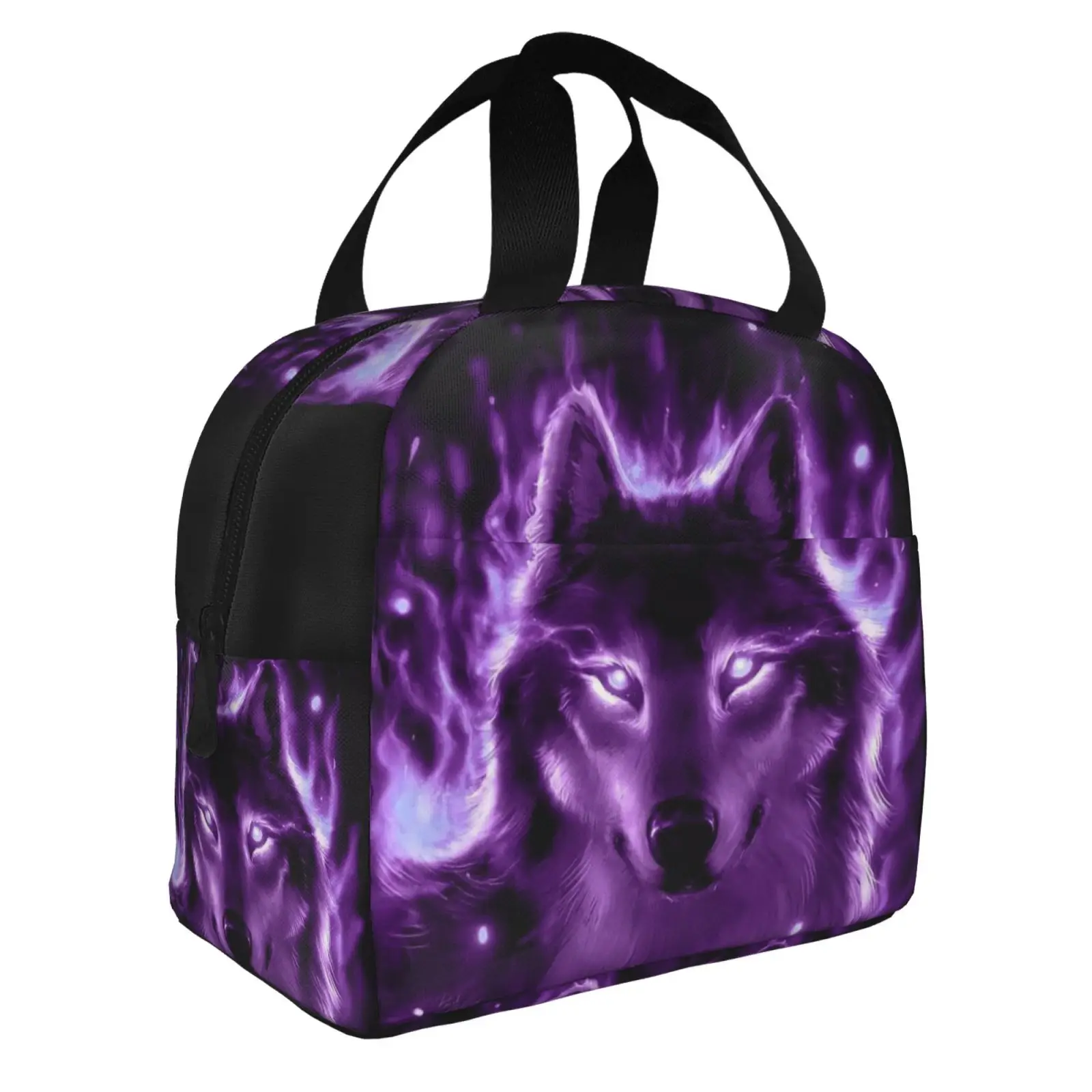 Isolierte Lunchtasche mit Wolf-Lila-Flammen-Aufdruck „The Nightmare Before Christmas“, tragbare Thermo-Kühlbox, Behälter, Tragetaschen