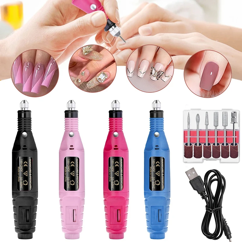 Brocas incluídas no conjunto profissional de máquina de broca de unhas, kit de manicure e pedicure com velocidade ajustável e recarregável por USB