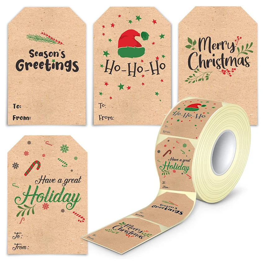 50-100Pcs 5x7.5cm Merry Christmas Gift Packaged Sticker Kraft Paper Handwritten Name Xmas Tree Elk Envelope Seal Label Stickers