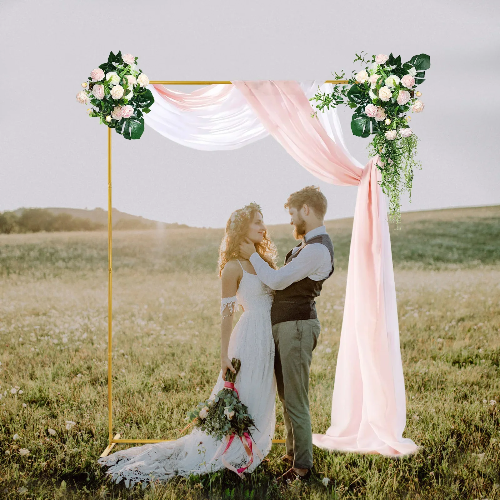 

Wedding Arch Stand with Pink Cloth Cover, Freestanding Backdrop for Weddings, Parties, Easy Assembly and Cleaning
