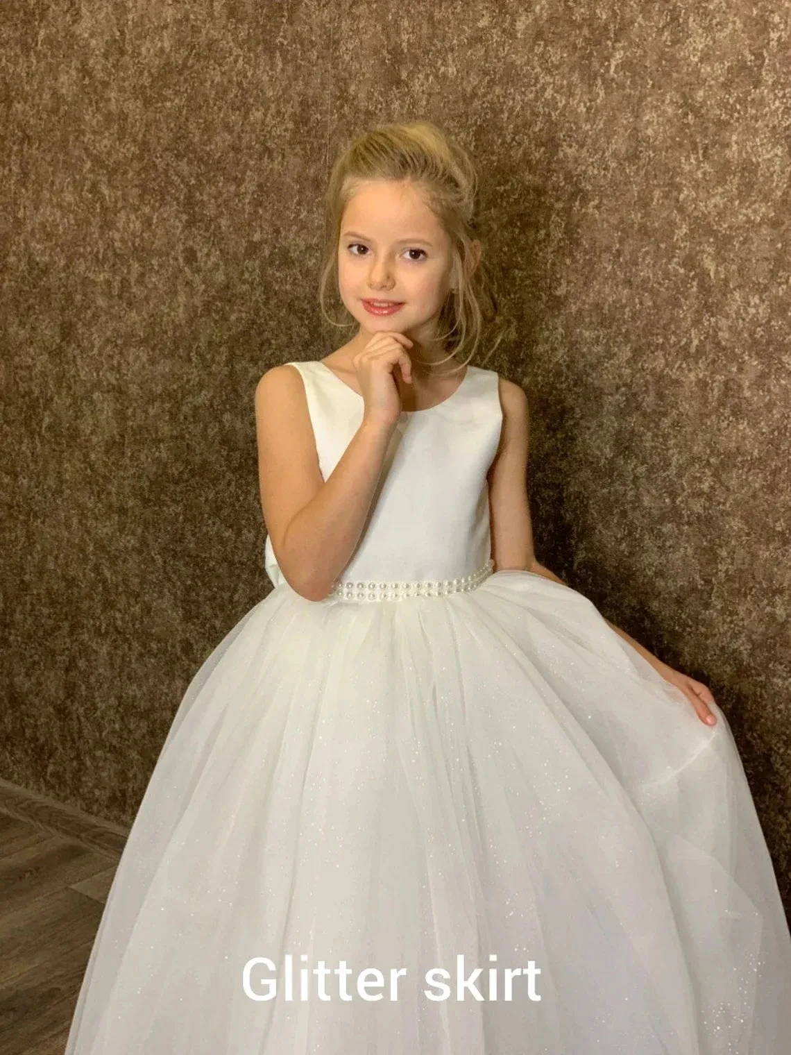 MisShow Princess Glitter Little Girl Dress for Christmas Birthday Party Sleeveless Bow Flower Girl Dress Kids Bridesmaid Wedding