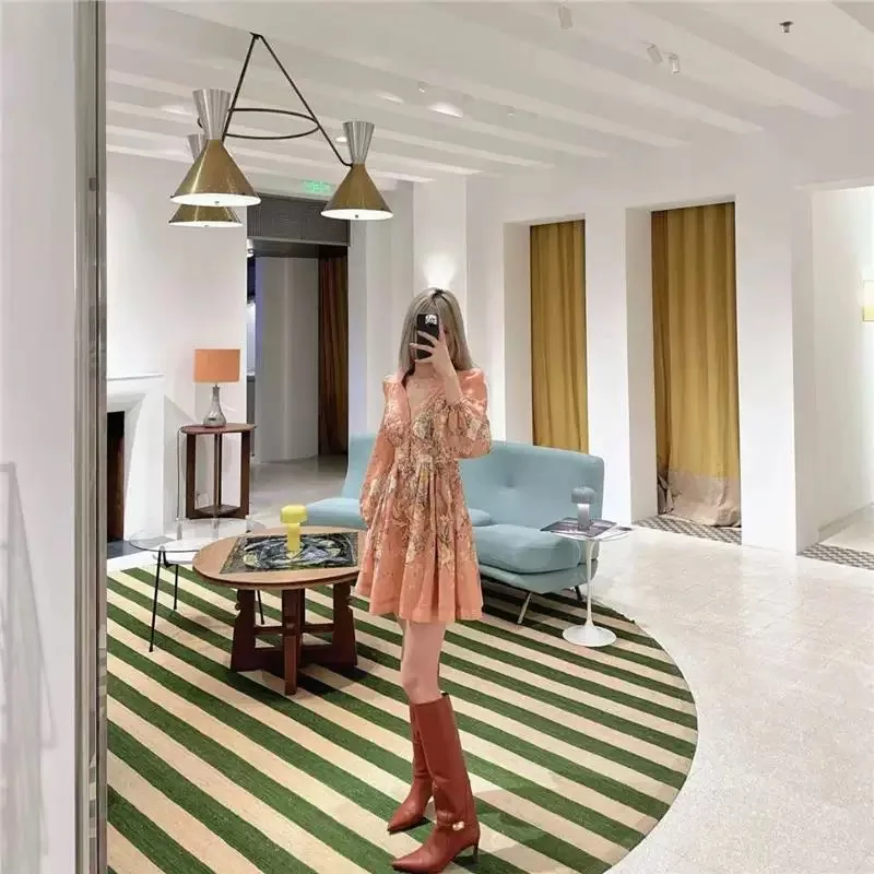   V-ne Lantern Sve طباعة الأزهار Dr عالية الخصر ألف خط الكورية Sle المرأة الدكتور للتنقل واليومية...