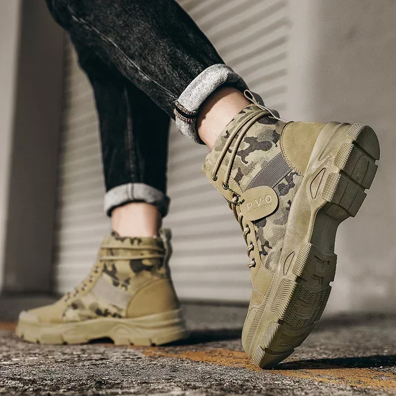 

Summer Breathable Non Slip Work Shoes 2025 Motocross Boots High Top Boots for Men Camouflage Desert Casual Flats Mens Boot