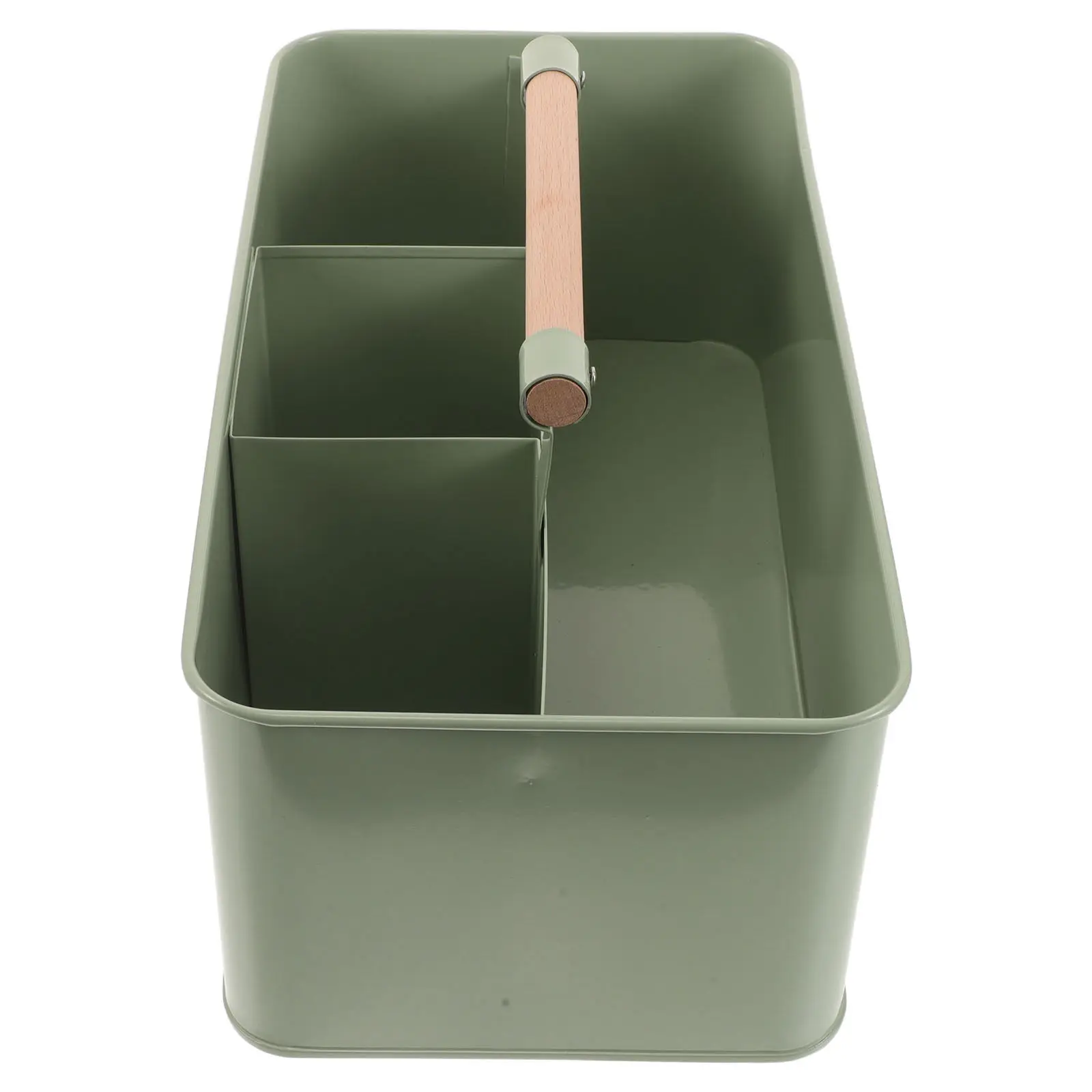 4-Compartment Metal Garden Tool Caddy 13x7x5 Inch Wooden Handle Garden Tool Basket Organizer Efficient Gardening Tools Holder