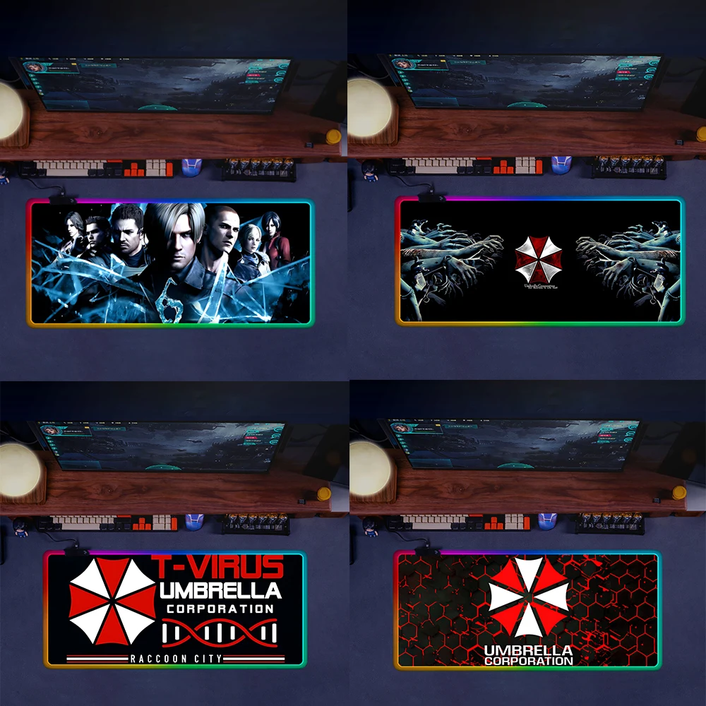 Imagem -01 - Led Brilhante Rgb Mouse Pad para pc Gamer Borracha Gaming Computer Mausepad Teclado Mousepad Filmes Evils Residentes led brilhante rgb mouse pad para pc gamer borracha gaming computer mausepad teclado mousepad filmes evils residentes 01