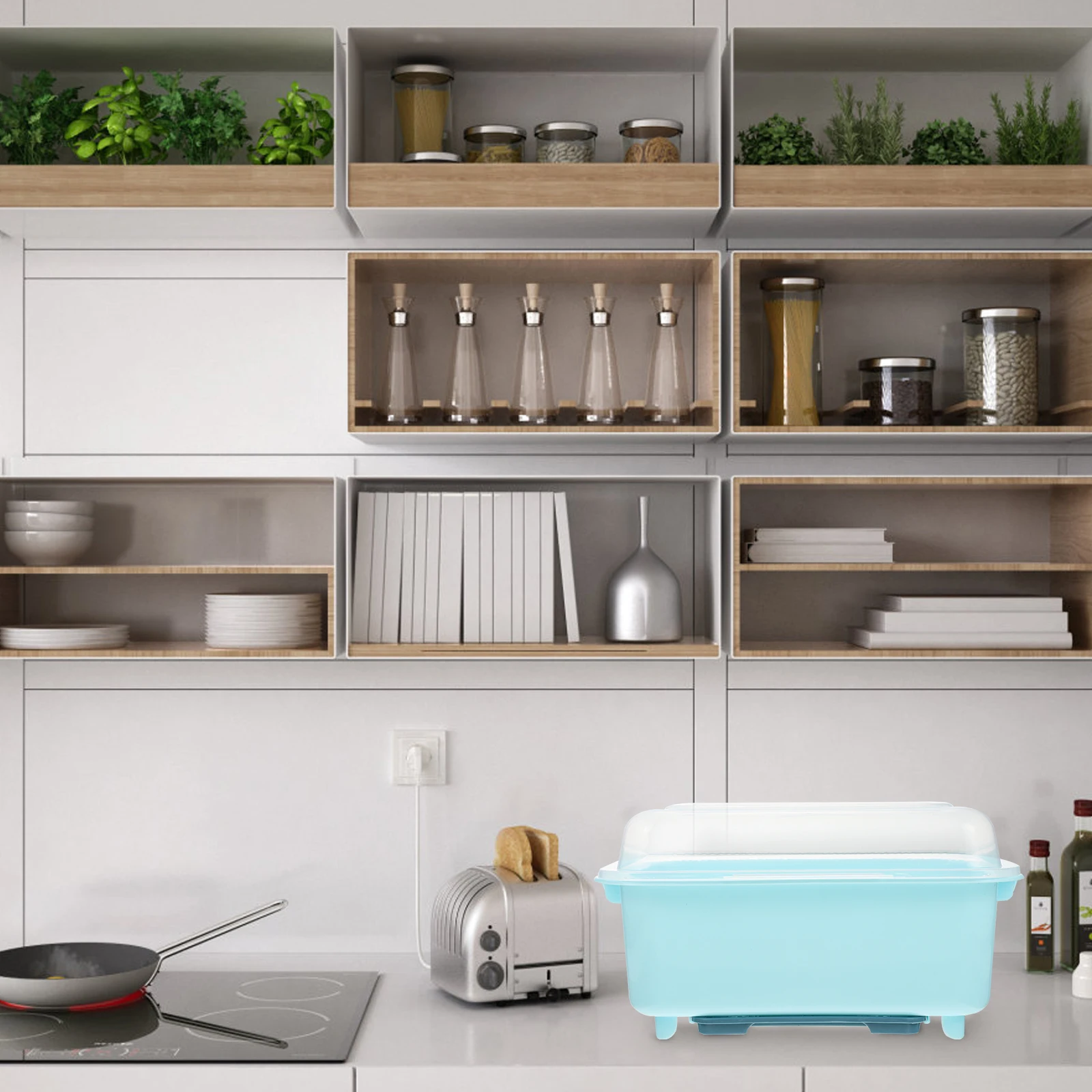 

Kitchen Storage Bowls Dishes Boxes Chopstick ganizer Drying Rack Tableware Container Transparent Cover Small PP Material