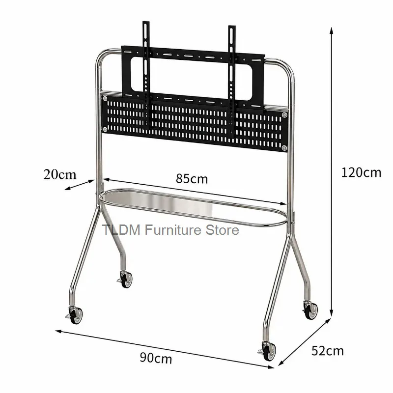 Mobile TV Stand Rolling Cart Fits 32-75 Inch TVs, Stainless Steel Storage Shelf, Max 80kg Load, No Wall Drill Needed, Easy Move