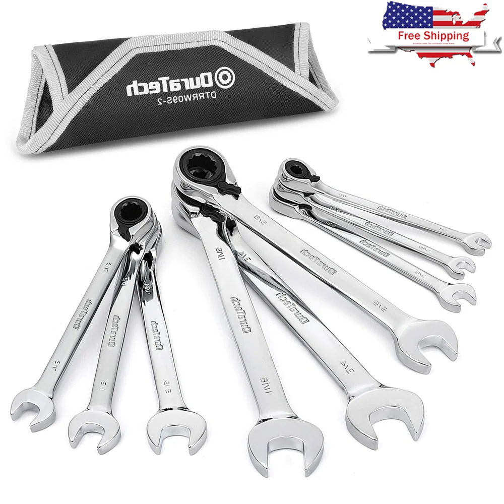 9-Piece Reversible Ratcheting Wrench Set SAE 1/4''-3/4" CR-V Steel Kit
