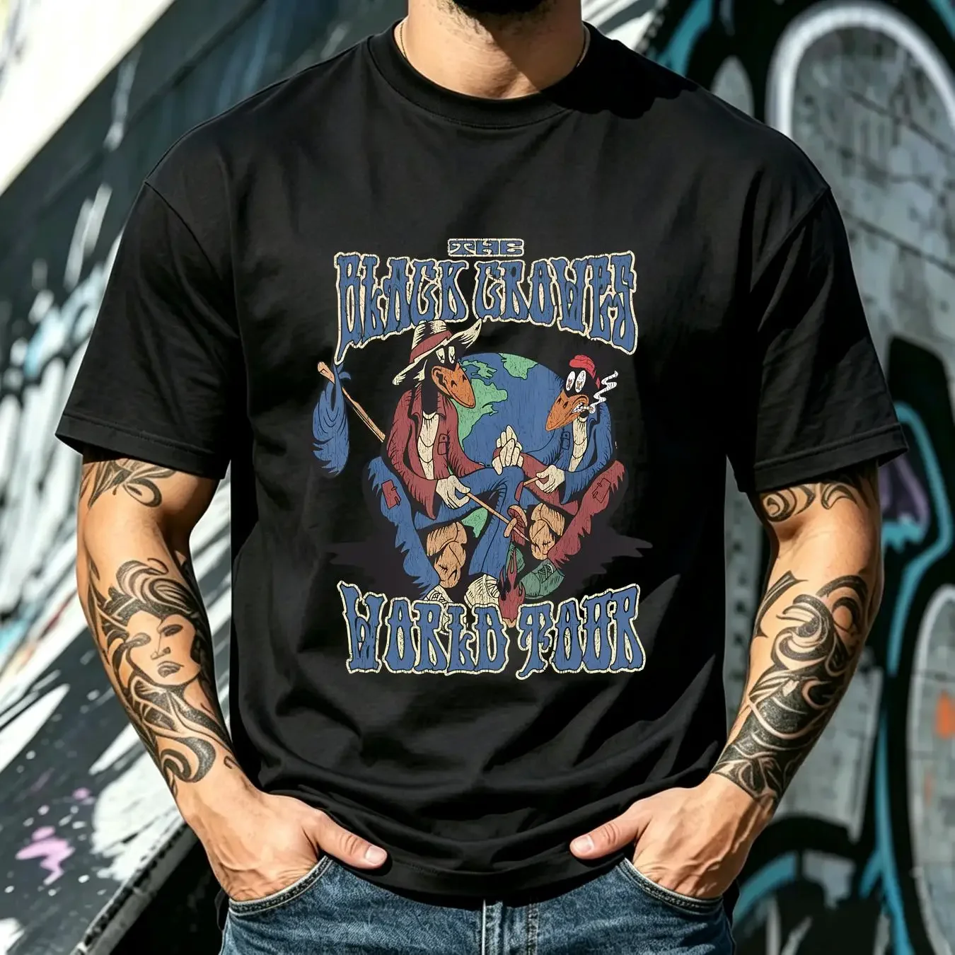 washed T Shirt Hot Black Crowes For Men  vintage Washed Slightly graphic Top For Everyday Wear Comfortable fashion Breathable