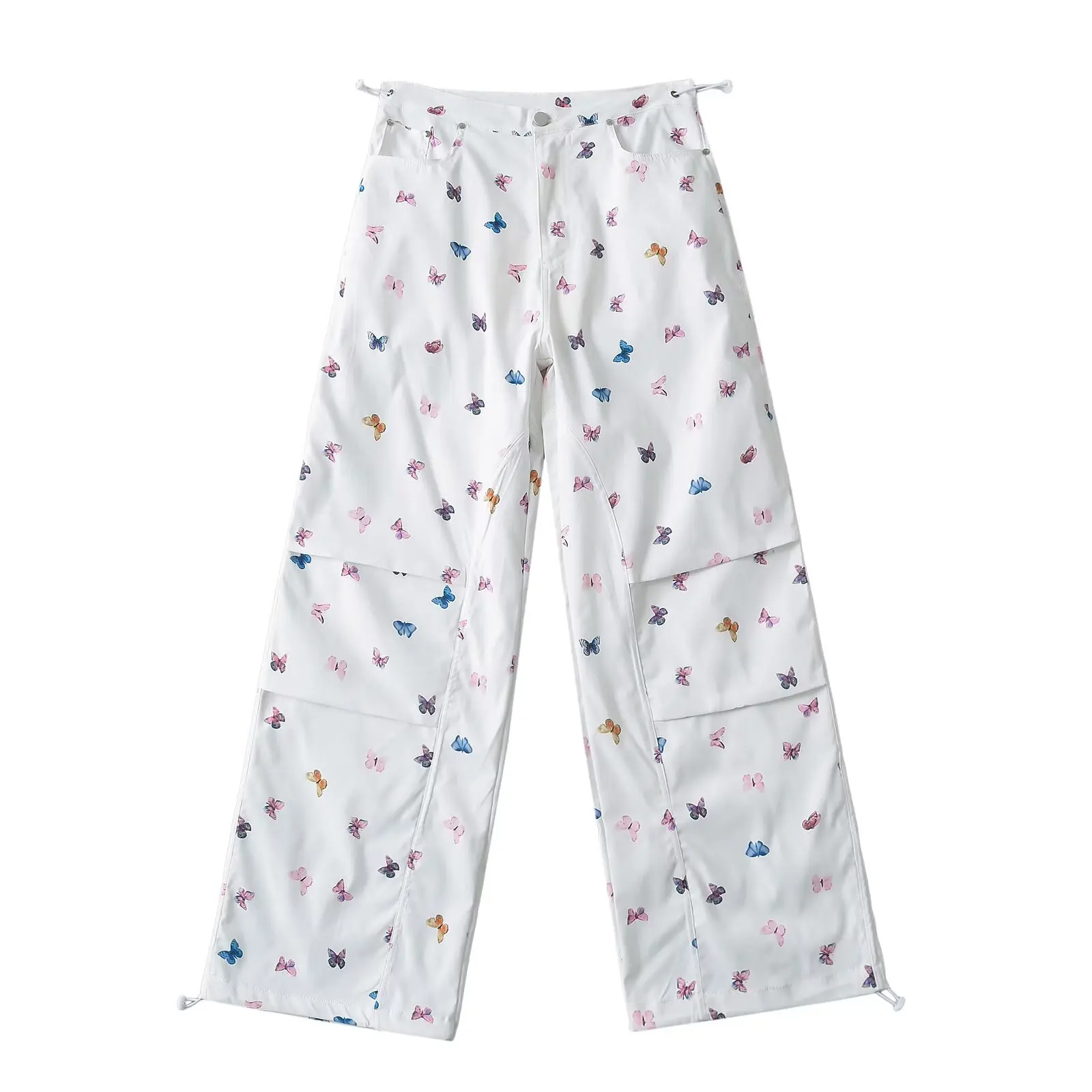 Amerikanische Süße Druck Casual Arbeit Hosen Frauen Sommer Hohe Taille Dstring Lose Gerade Bein Hosen Breites Bein Lange...