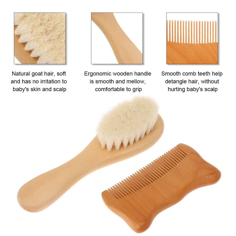 

2Pcs Natural Goat Hair Comb Brush Set Durable Scalp Massage Detangling Hair Care Tool Bathing Brush Wooden Comb
