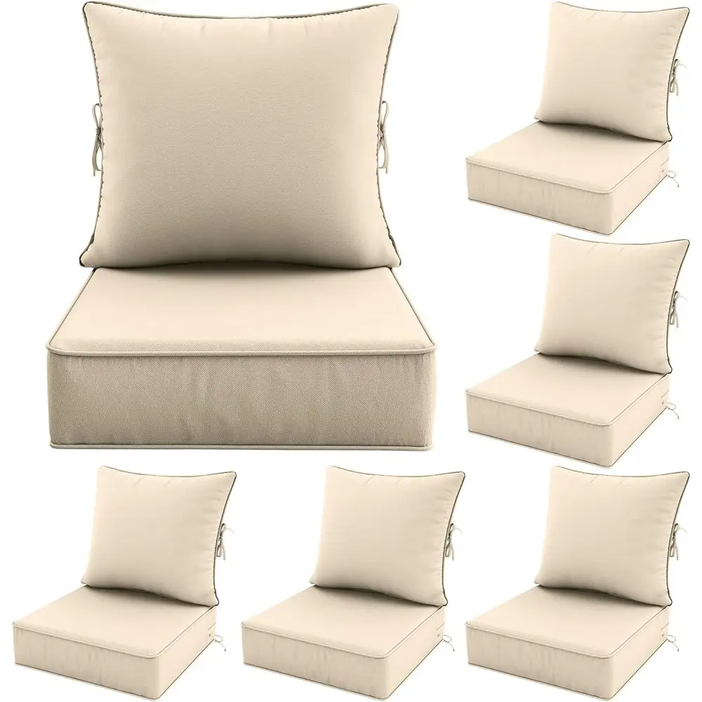

Set of 6 Outdoor Cushions, 24x24x6.5 Inches, Water-Resistant Patio Furniture Covers with Removable Straps for Deep Seating