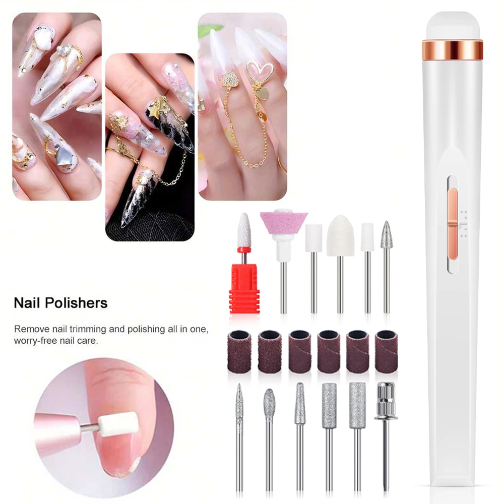 LINMANDA Portable Nail File Care Set with 12 Attachment Drill Bits USB Charge with LED Light Adjustable 4 Speed Home Use