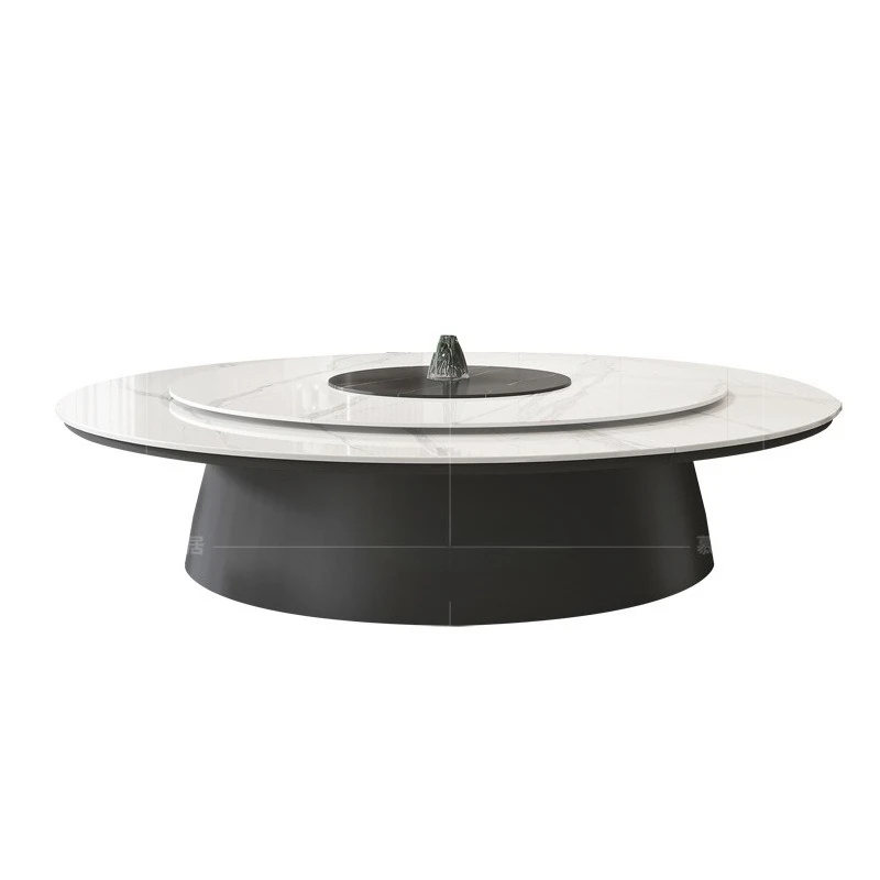 

Hotel dining table, large round table, clubhouse with electric turntable, light luxury rock slab table