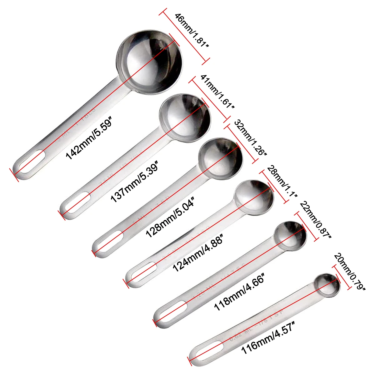 Stainless Steel Measuring Spoon Six 6 Piece Set Baking Measuring Spoon Measuring Cup Coffee Measuring Spoon Milk Powder Salt Con