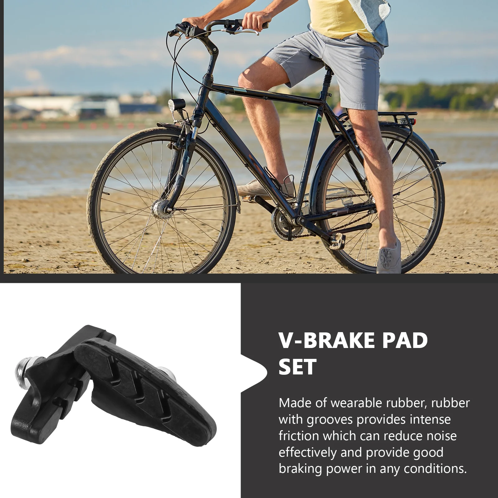 2pcs Road Bike Brake Pads Rubber Blocks Set For Bicycle Mountain Black Squeal Reduction V-Shaped Tank Design Durable