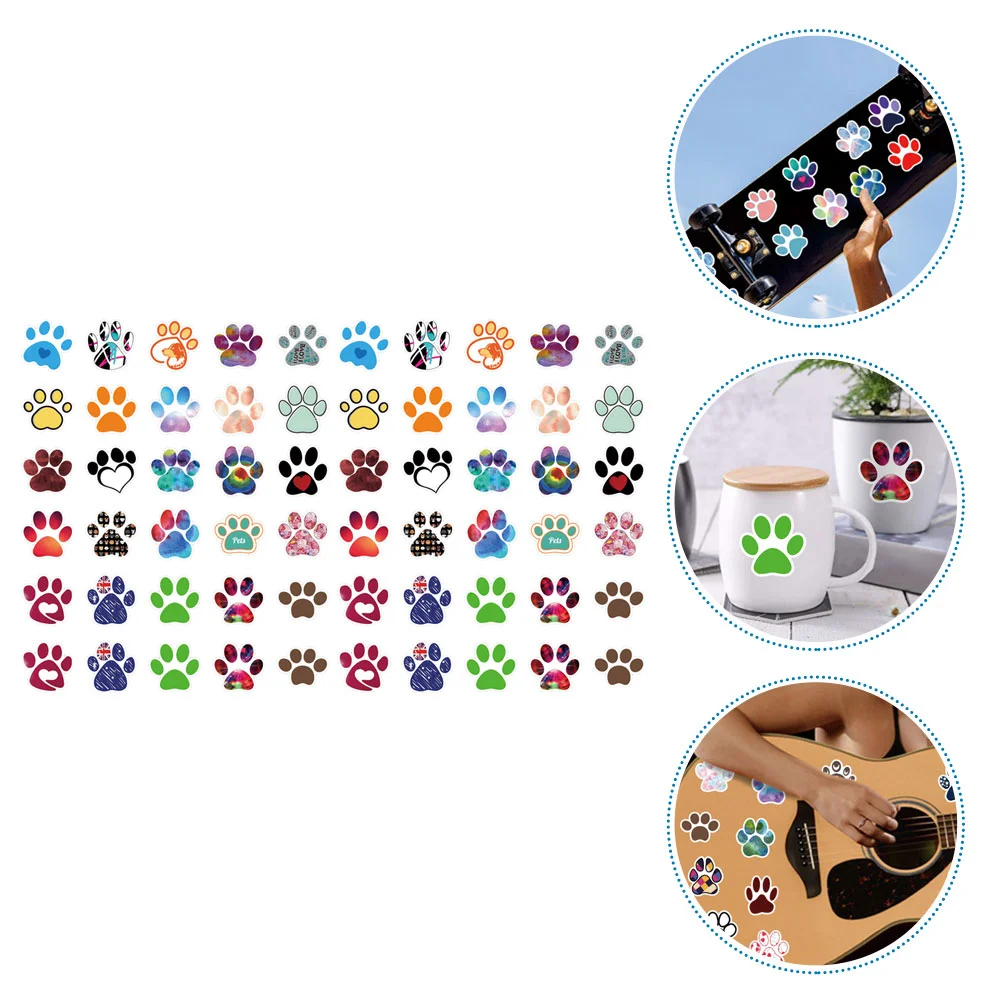 60 Pcs Cute Paw Print Stickers Dog Water Cup Pattern Wall Adhesive Decals Pvc Design