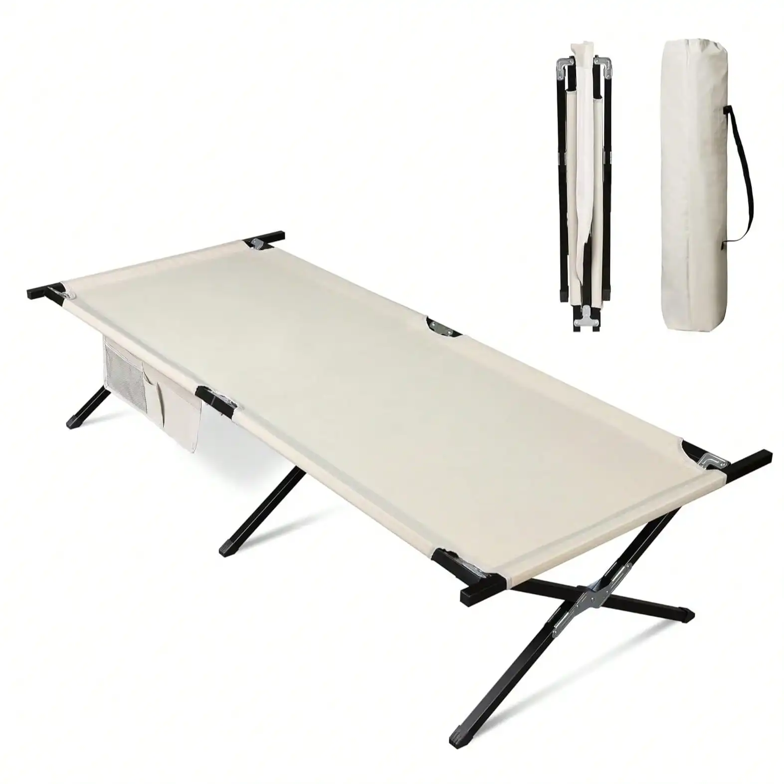 

Военная походная раскладушка, портативная складная кровать для сна с сумкой для переноски, уличная походная кровать для взрослых с боковым карманом, с поддержкой для спины