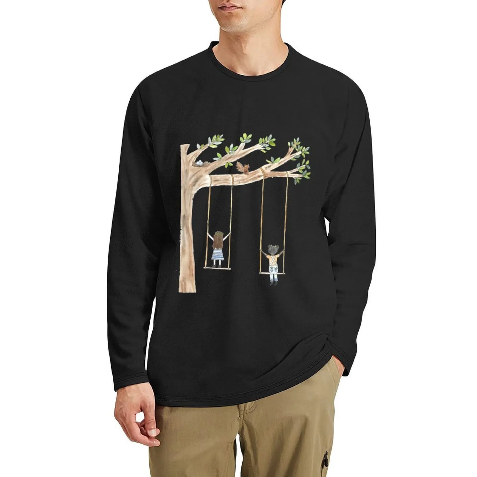 

Длинная футболка Two Girls on Swings, рубашки с рисунком аниме, забавные футболки, блузка, мужская одежда