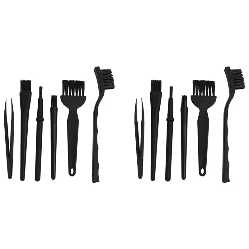 Superior-2X 6 In 1 Plastic Small Portable Handle Nylon Anti Static Brushes Cleaning Keyboard Brush Kit, Black (Zip Bag )