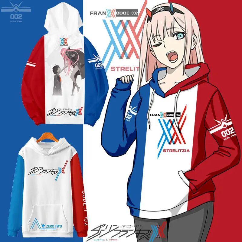 Querida em o franxx manga longa camisola, equipe nacional 02, anime, com capuz, 3d