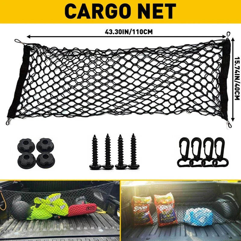 Universal Large Car Cargo Net Nylon Elastic Mesh Luggage Cargo Storage Pickup Tidy Net for Van SUV Truck Mesh Network Pocket