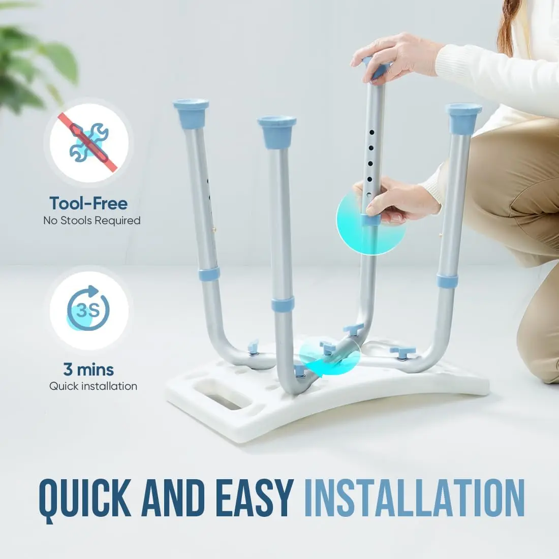 كرسي حمام قابل للتعديل للاستحمام الداخلي - مقعد مقعد حوض الاستحمام خالي من الأدوات ومضاد للانزلاق مع أرجل ألومنيوم متينة لـ Elde #4