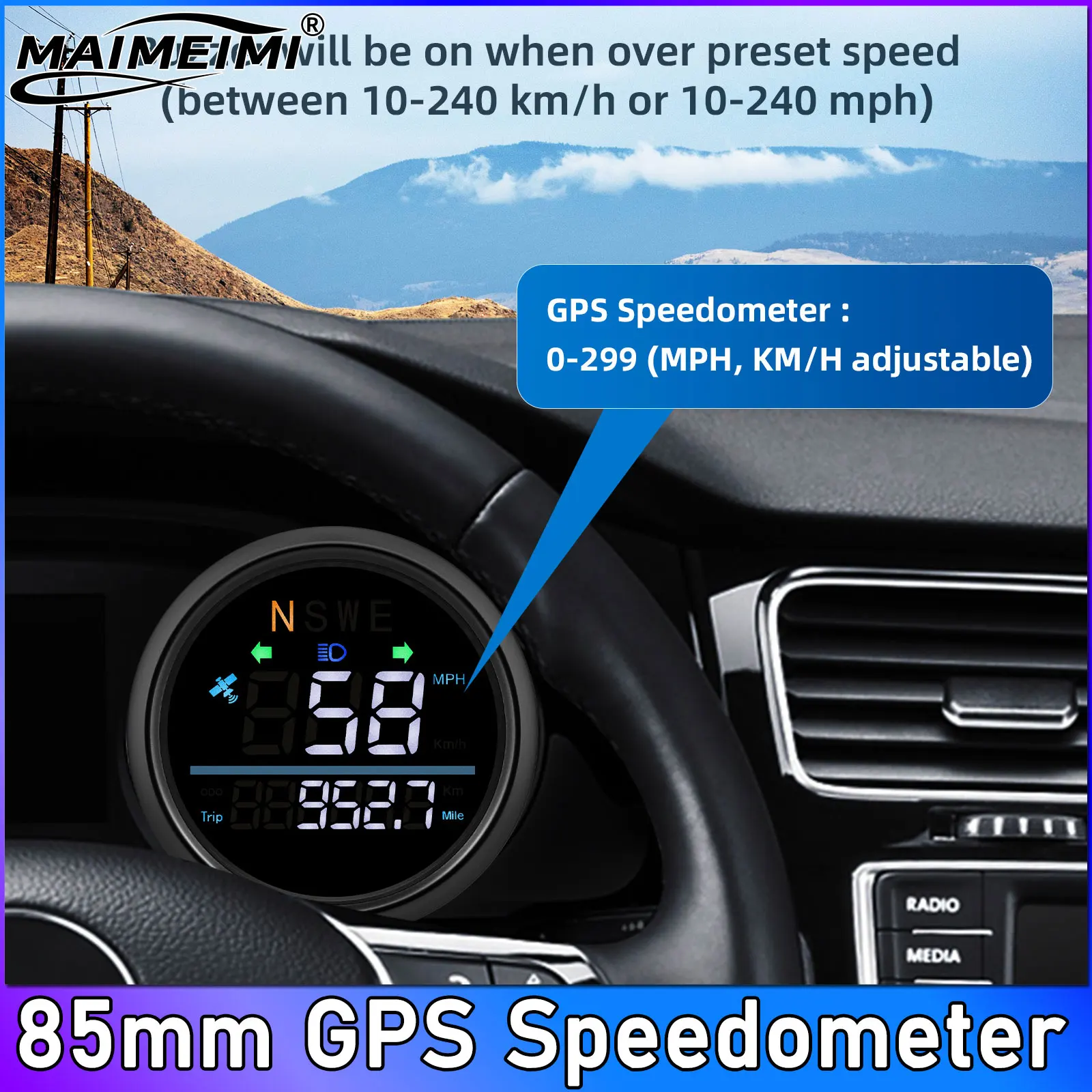 

Red Green White Speed Meter 85mm GPS Speedometer + Antenna for Motorcycle Yacht Boat Car Odometer Trip ODO COG 12V Customized