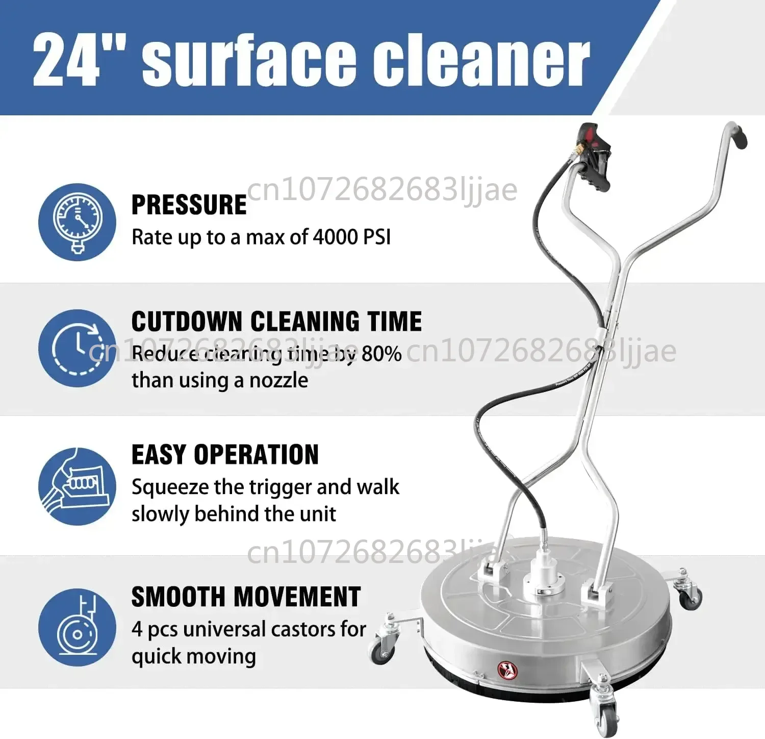 Hot Sales24'' Pressure Washer Surface Cleaner With 4 Wheels,Dual Handle,Stainless Steel Housing,