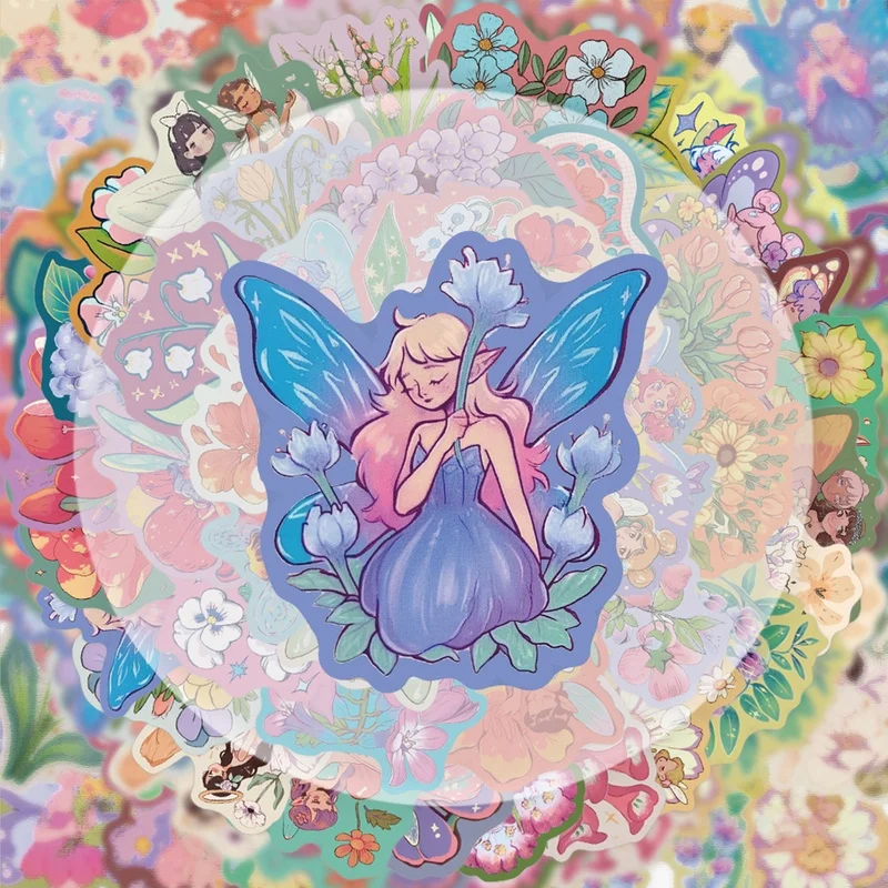 50 Sheets of Flower Fairy Star Glitter Film Graffiti Stickers, Vibrant Stickers Suitable for Water Bottles, Laptops, Phone Cases, Suitcases, Skateboards, Guitars, Gift Boxes, Party Decorations