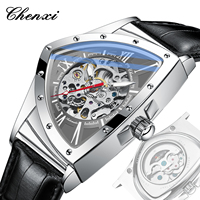 Luxury Chenxi Men Mechanical Watch Automatic Movement Triangle Dial Skeleton Design Military Style Leather Strap