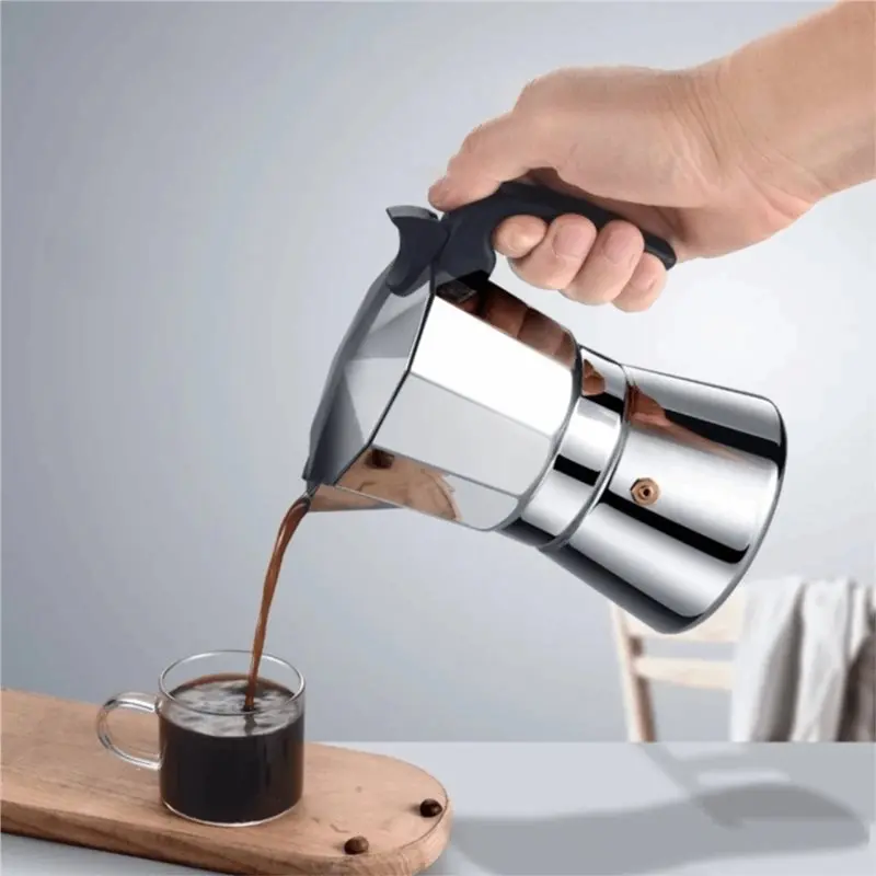 ABDJ-150/300Ml Octagonal Mocha Pot, Shock-Resistant Mirror-Like Italian Coffee Maker Stainless Steel Stove Top Hand Brewing B