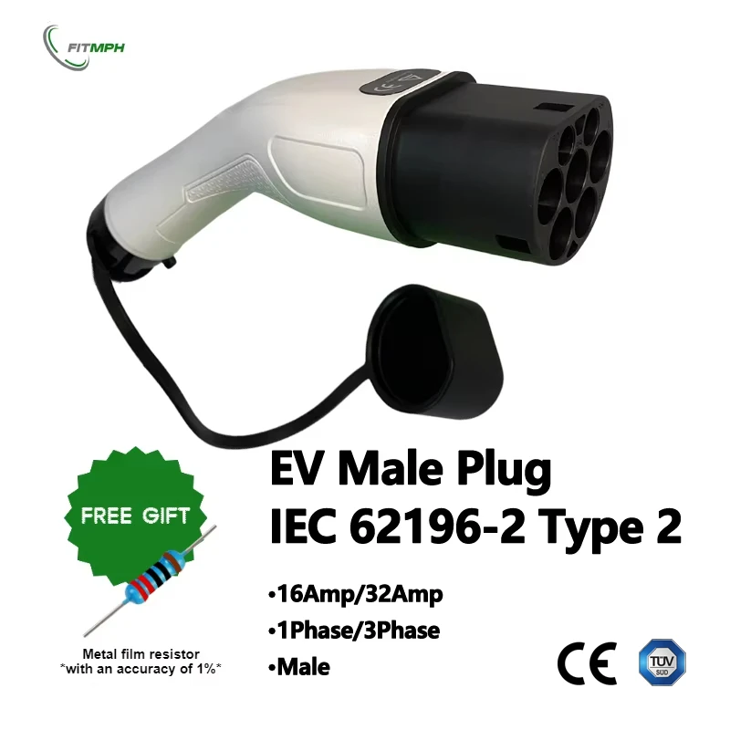 FITMPH Type 2 EVs Charger Male Plug IEC 62196-2 Connector, Waterproof, Durable, Easy to Install, Spare replacement Parts