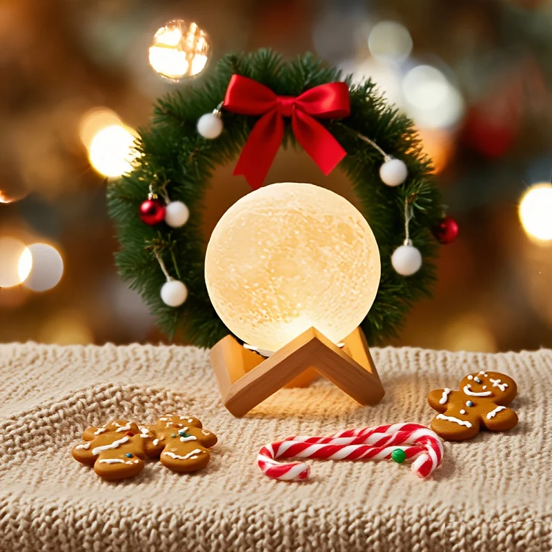 مصباح قمر LED من Cheng Rong مع حامل - توهج دافئ، سطوع قابل للتعديل، يعمل بالبطارية، مثالي لعيد الميلاد والهالوين