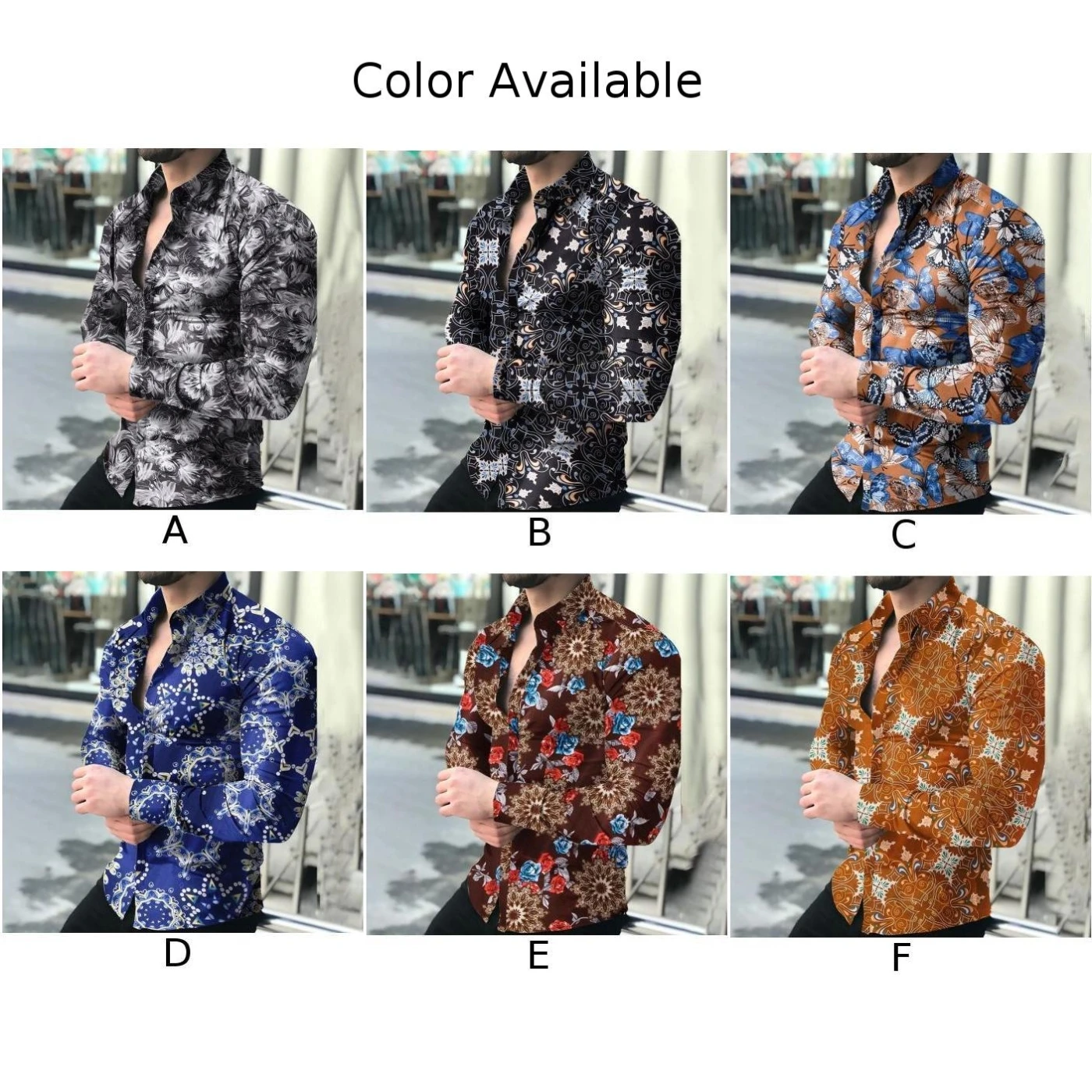 Men Casual Baroque Printed Hawaiian Long Sleeve Muscle Fitness Button Down Shirt